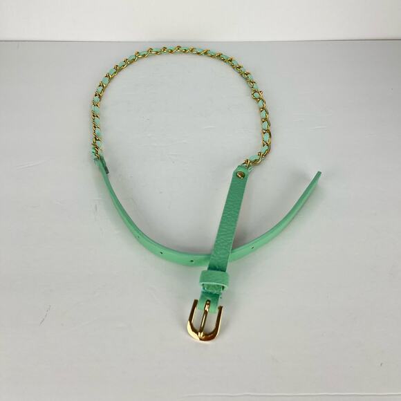 Wet Seal Skinny Faux Leather Teal Green Belt Gold Chain Womens Size Small - Picture 1 of 8